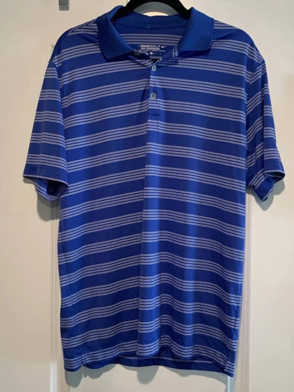 Nike Golf Tour Performance Dri-FIT Polo Shirt Men's Medium Blue White Striped Sh